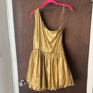 Gold One-Shoulder Bubble Skirt Dress